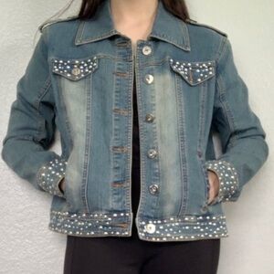JOY JOU Denim Silver Studded Women’s Jean Jacket Small Cowgirl